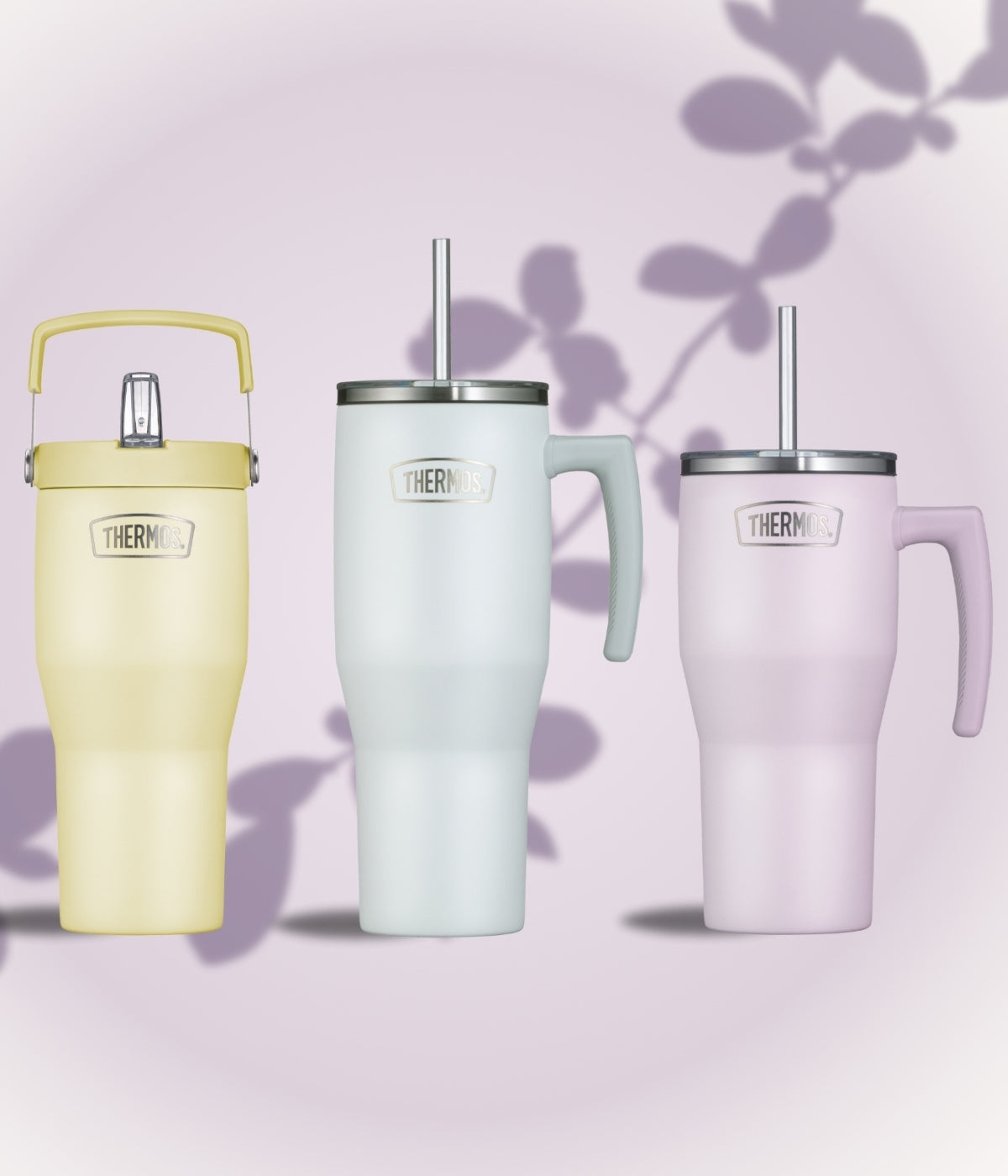 Drei Isolierprodukte auf lila Hintergrund