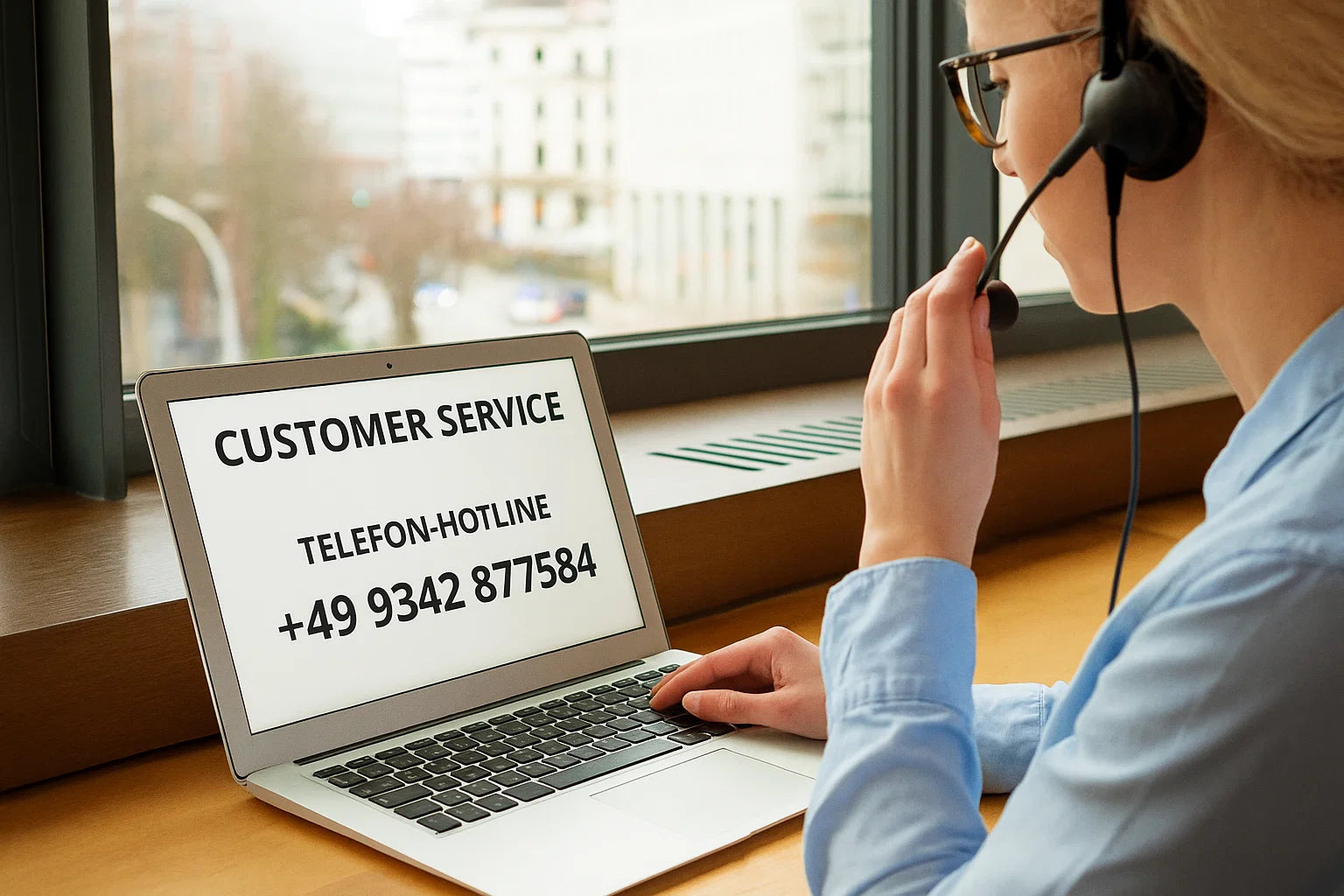 kundenservice, frau, headset, laptop